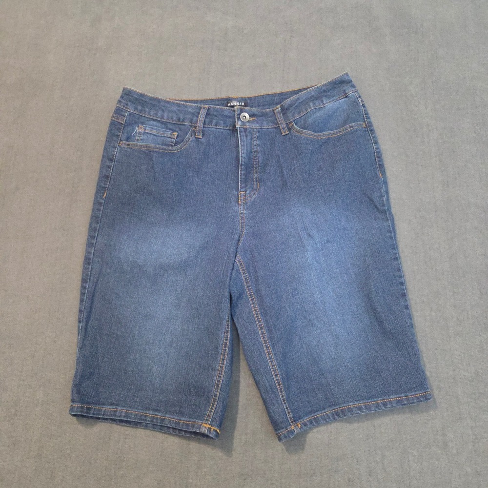 Hannah Denim Bermuda Shorts Womens 12 Blue Stretch‎ Dark Wash Knee Length